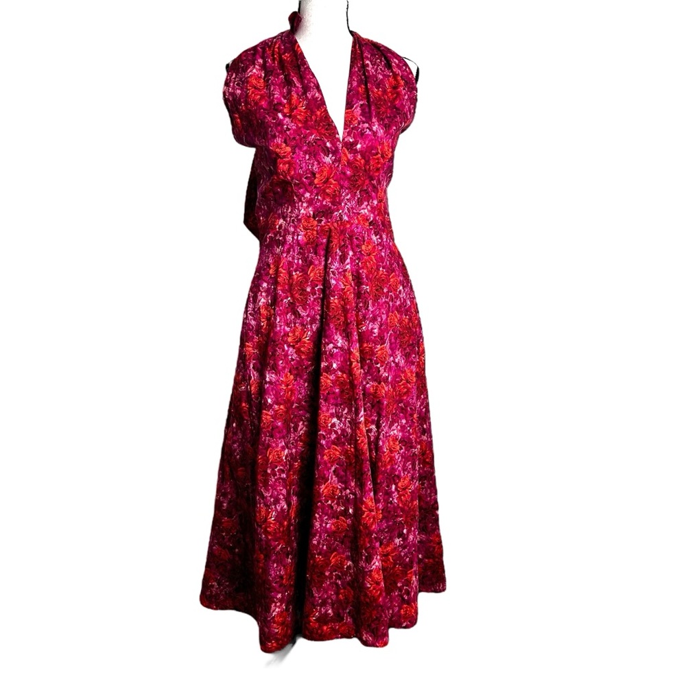 Ann Mashburn Floral Rose Halter Dress Pockets EUC SZM